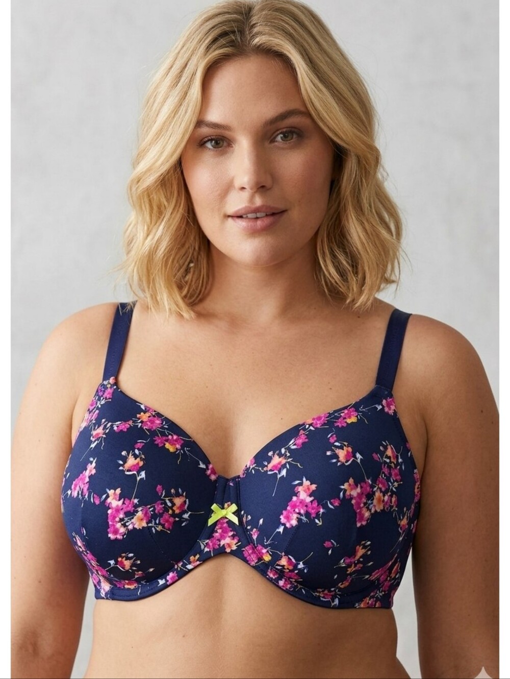Cacique Lightly Lined T-shirt Bra Navy Floral Size 40DDD